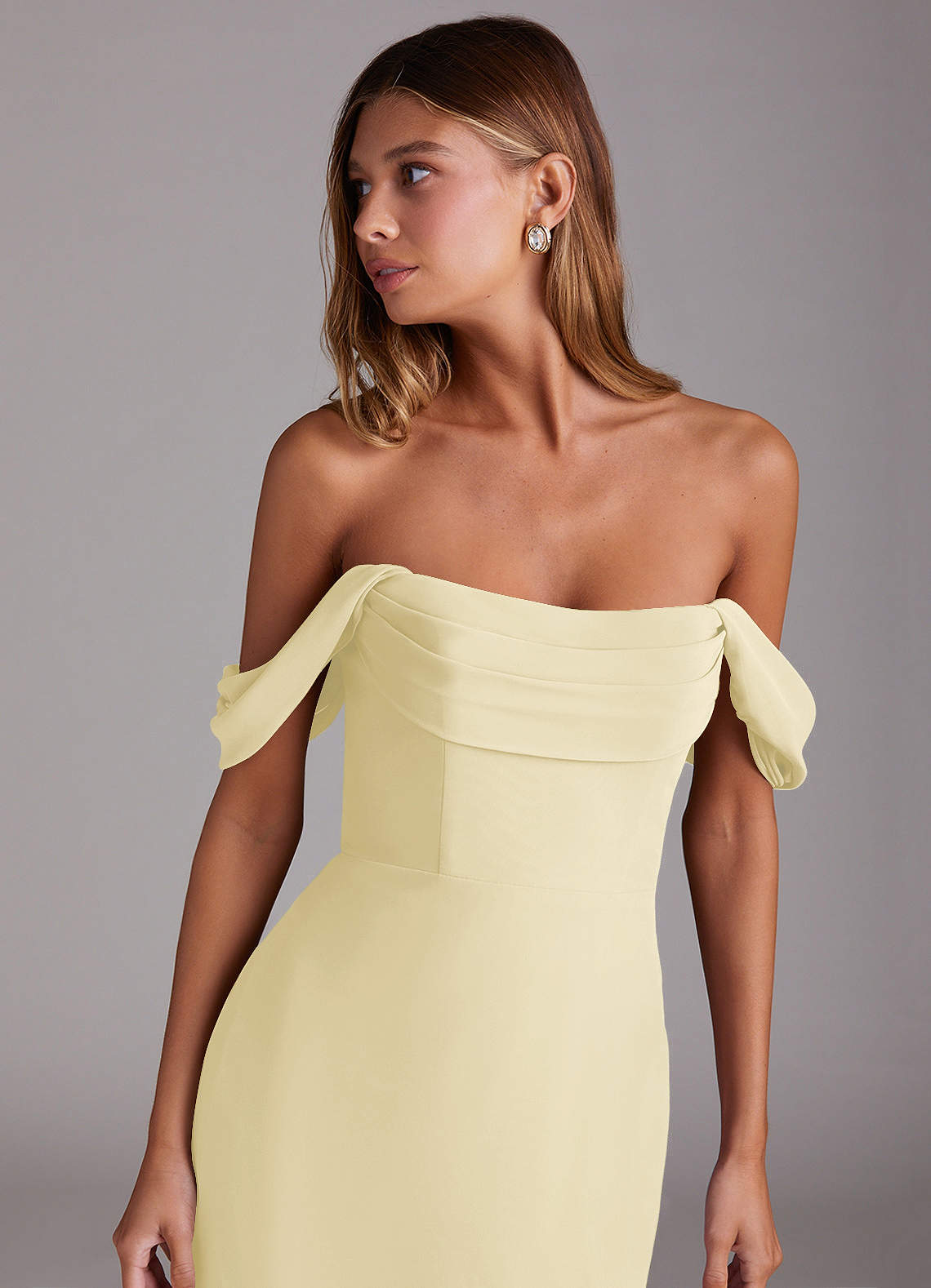 Azazie Saige Bridesmaid Dresses Lemon Sorbet A-Line Off the Shoulder Chiffon Convertible Dress image4