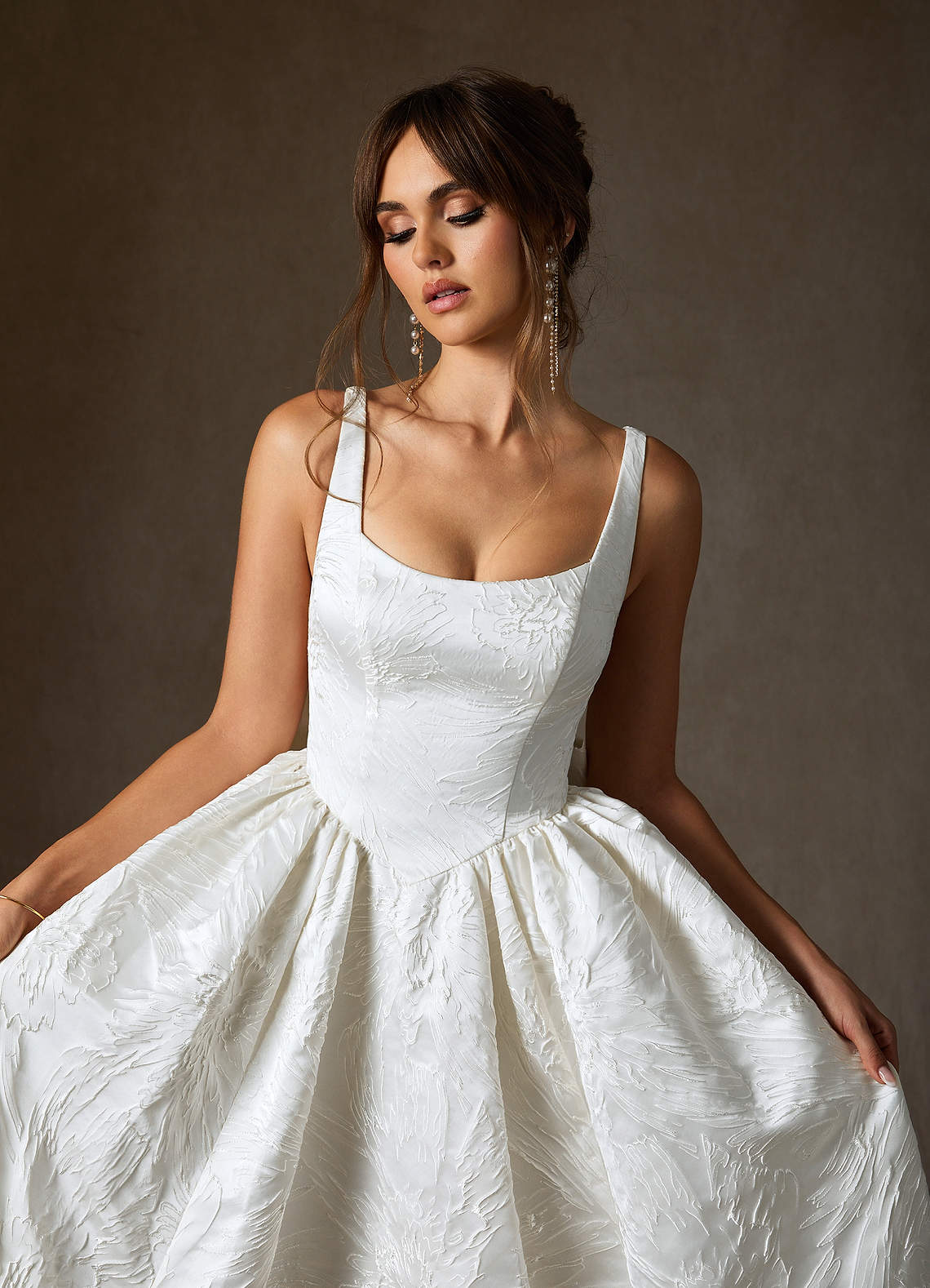 Azazie Skylin Wedding Dresses Diamond White Ball-Gown with Pockets Floral Jacquard Dress image8