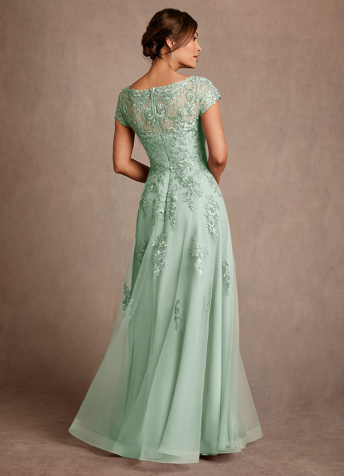 Azazie Jalinda At-home Try On Dresses Agave A-Line Lace Chiffon Dress image1