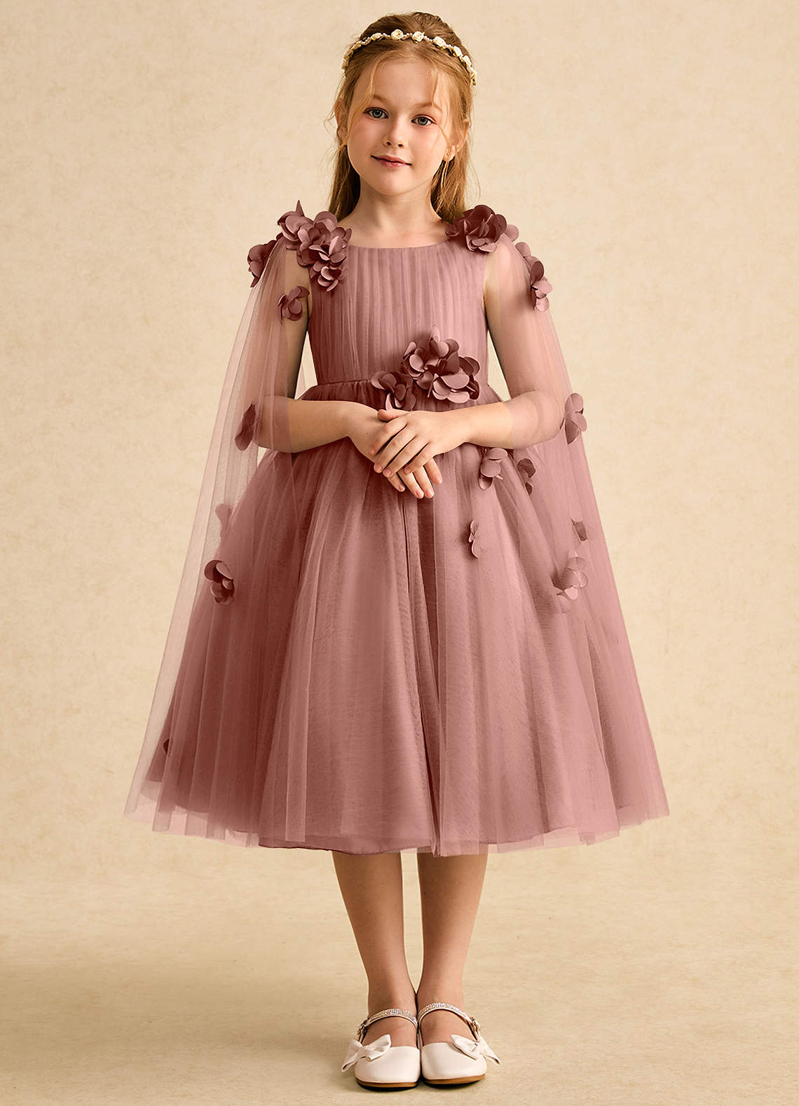 Azazie Staria Flower Girl Dresses Cedar Rose Ball-Gown Ruched Tulle Dress image1
