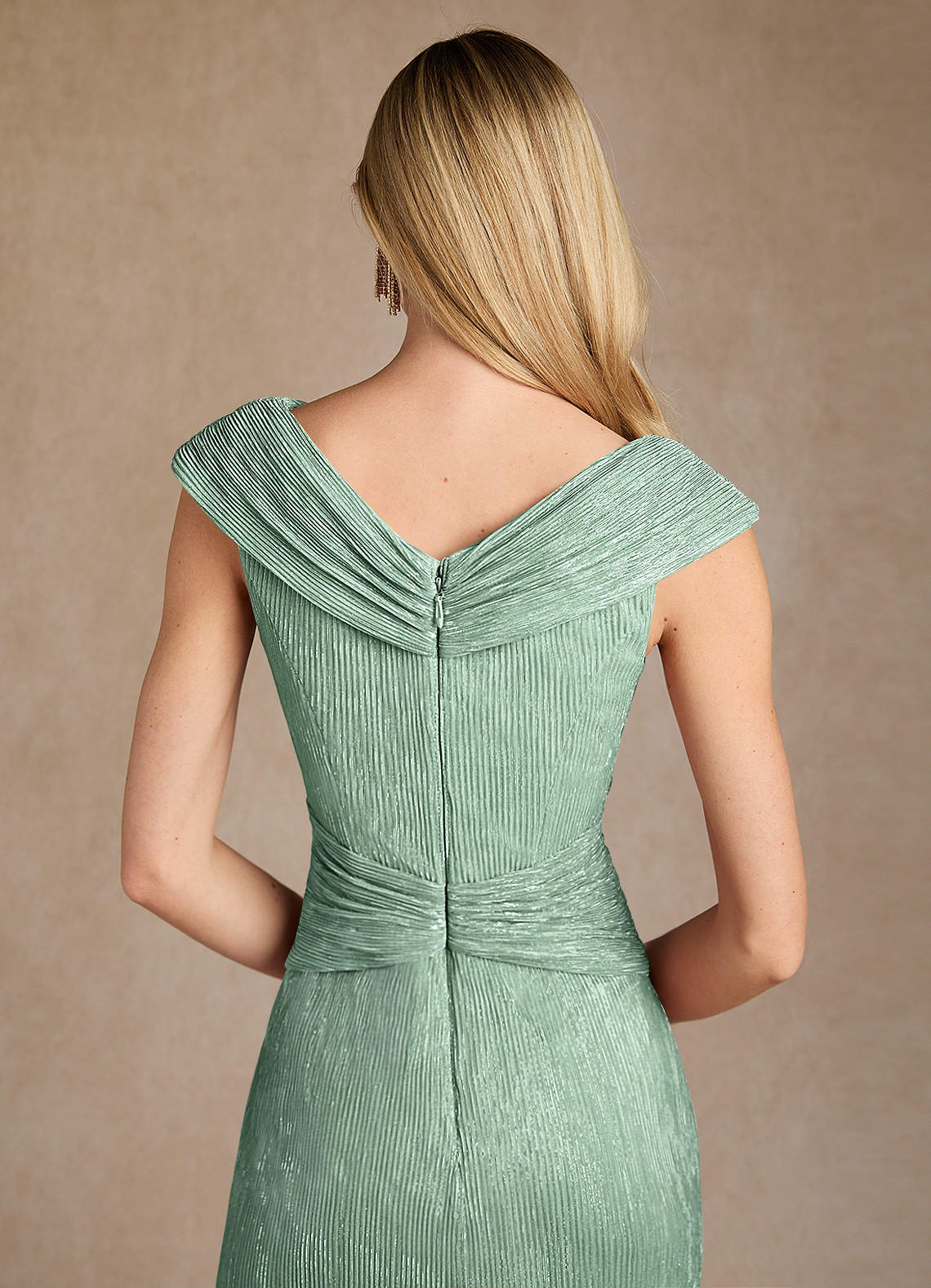 Azazie Warren Mother of the Bride Dresses Aquamarine A-Line Pleated Metallic Mesh Dress image7