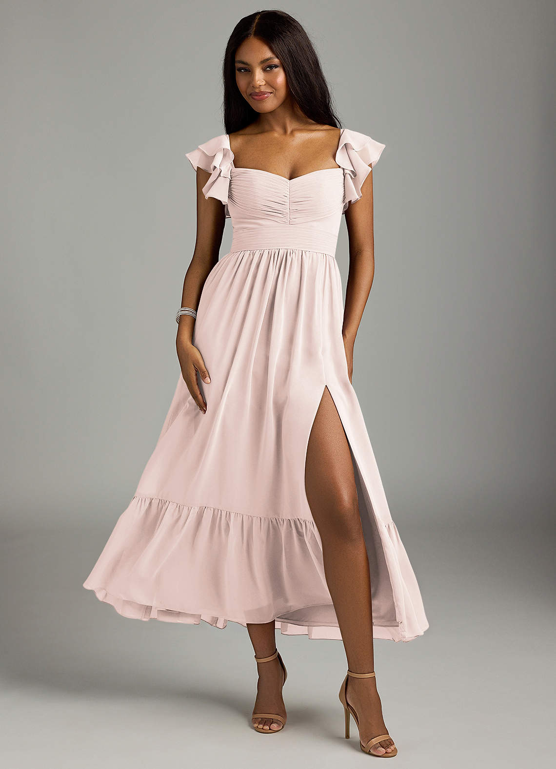 Azazie Anaya Robes de demoiselle d'honneur Robe Trapèze en Mousseline de soie Plissée Rose Pétale image1