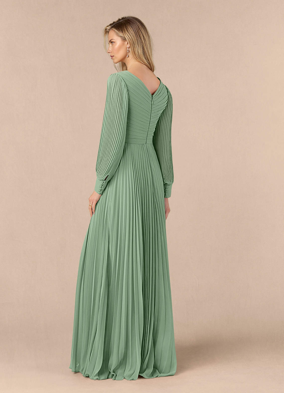 Azazie Zina Mother of the Bride Dresses Matcha A-Line Pleated Chiffon Dress image2
