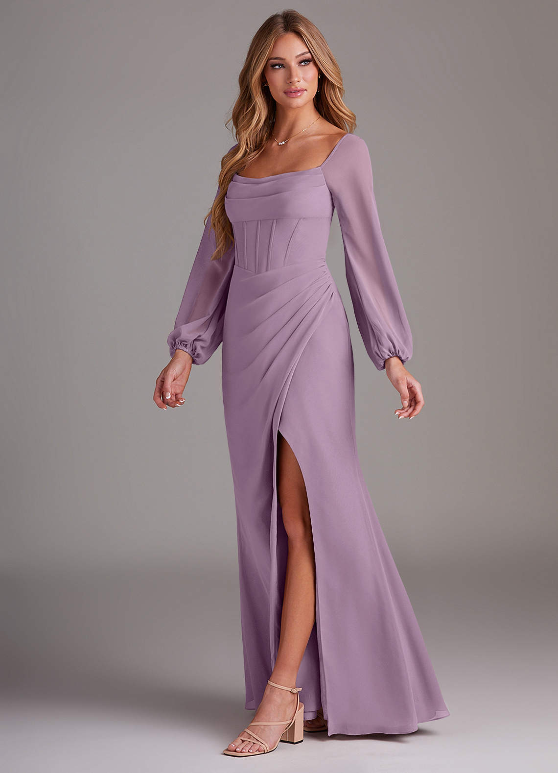 wisteria chiffon bridesmaid dress Wisteria Slit Pleated One Shoulder A-line Chiffon Bridesmaid Dress