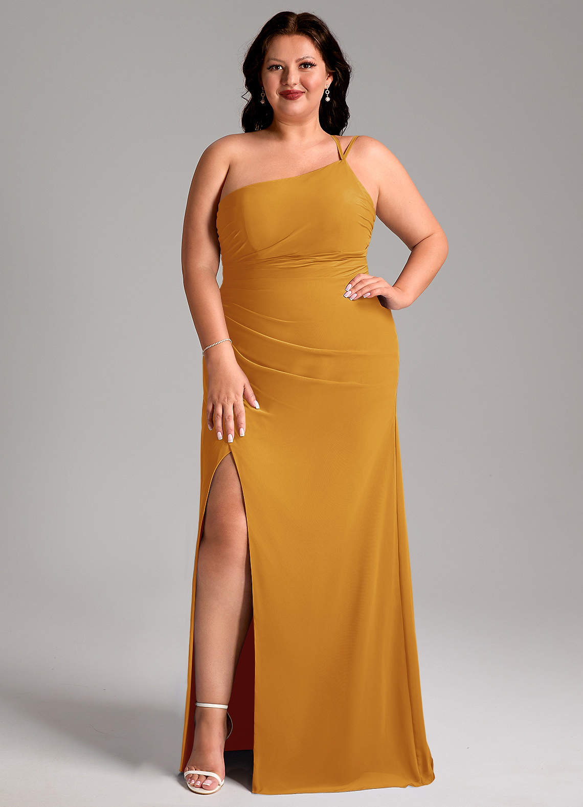 Azazie Eren Jurken voor bruidsmeisjes Jurk van Chiffon met Kolom One-Shoulder Boterbabbelaar image1