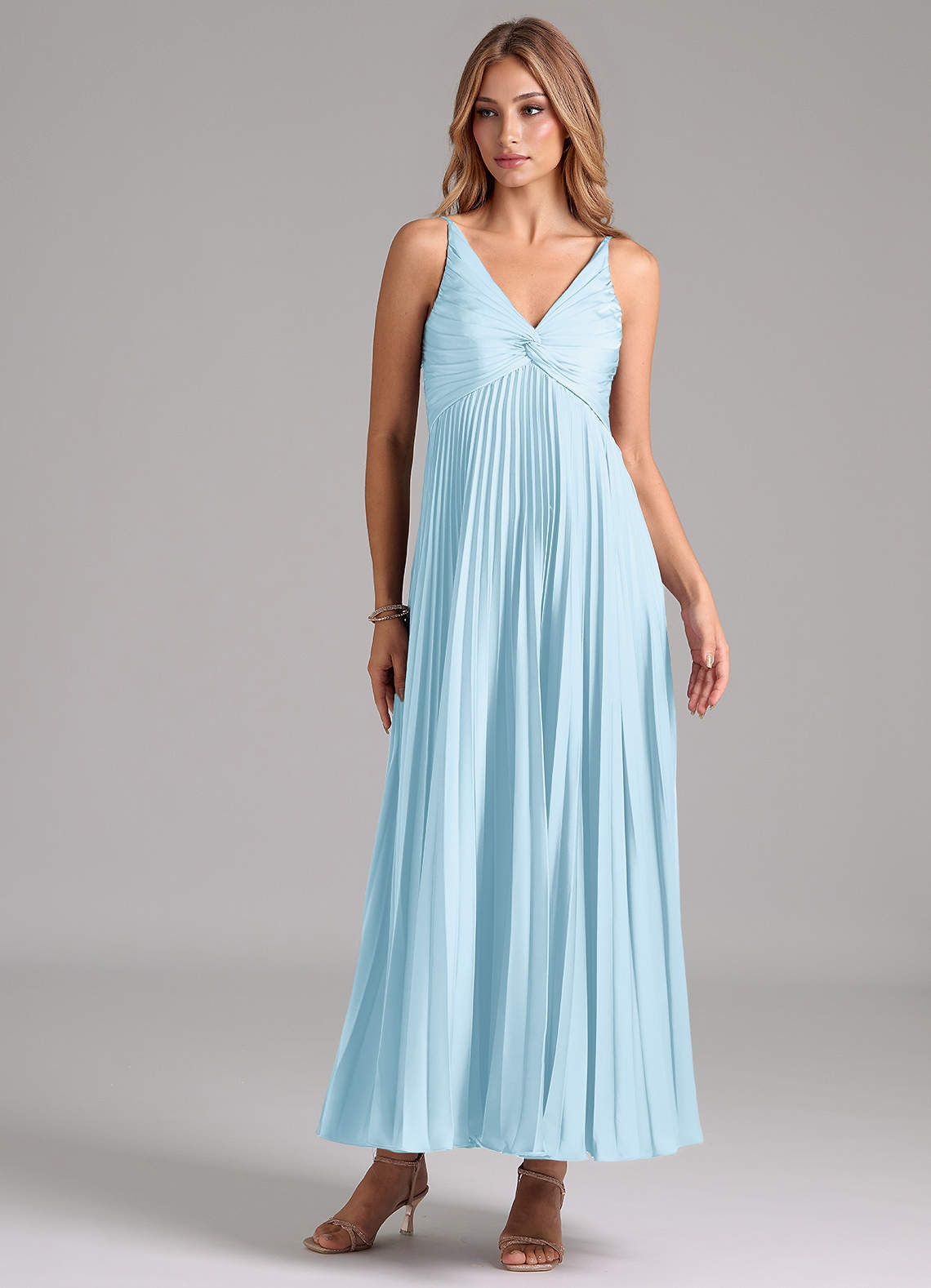 Azazie Raychelle Bridesmaid Dresses Sky Blue A-Line Pleated Stretch Satin Dress image1