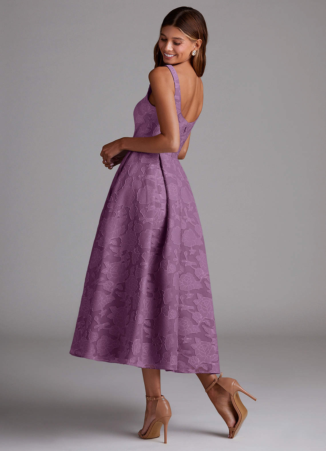 Azazie Amalie Bridesmaid Dresses Wisteria A-Line Pleated Floral Burnout Dress image1