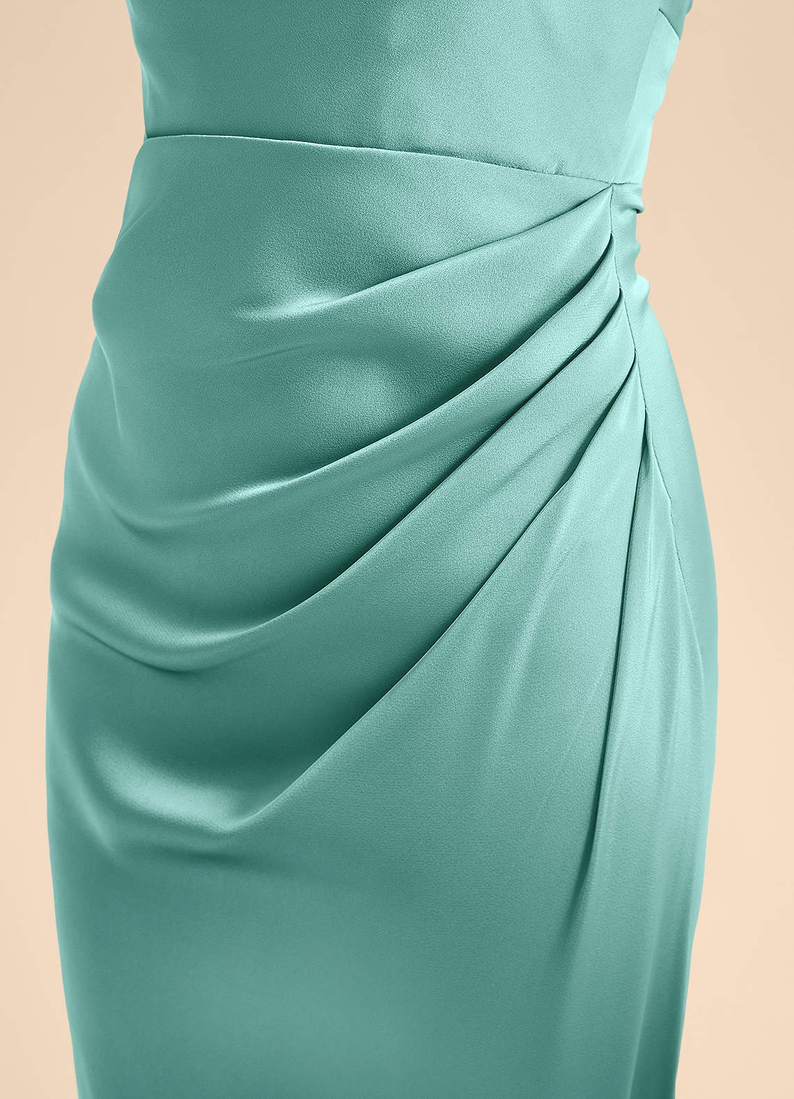 Azazie Renna Junior Vestido de Aqua de Satén Elástico de Corte En A con Plisado image6
