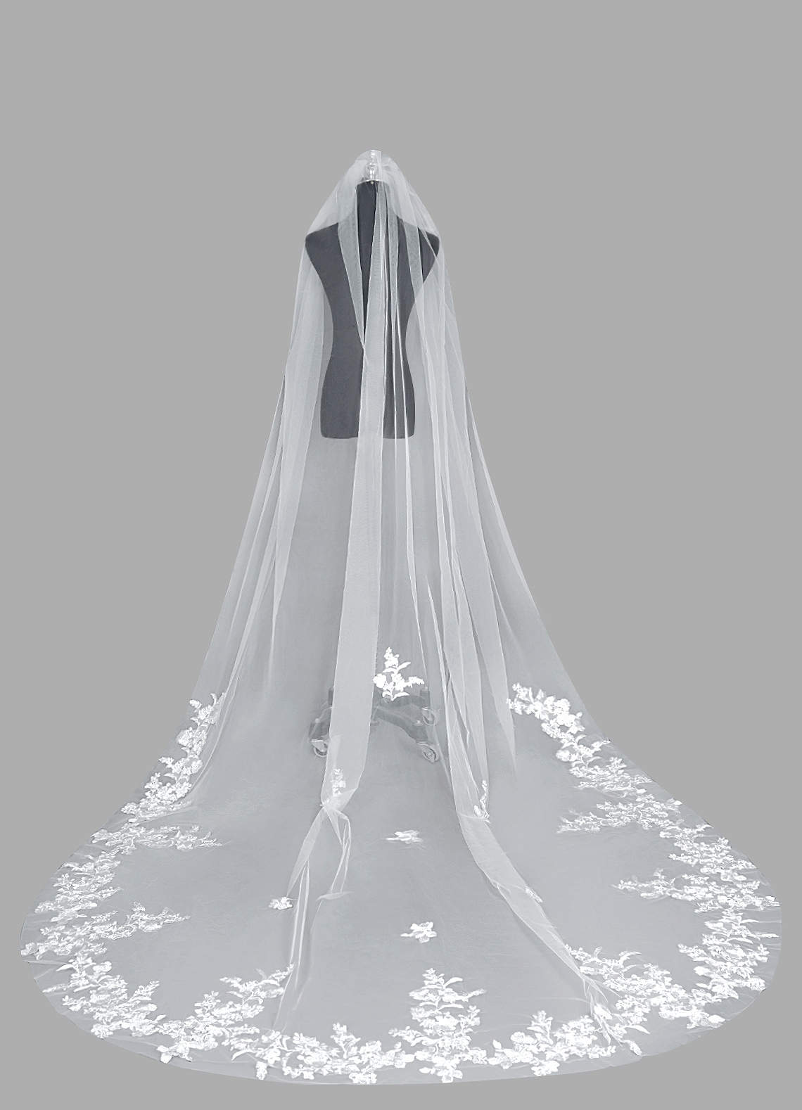 front Floral Lace Chapel Length Veil