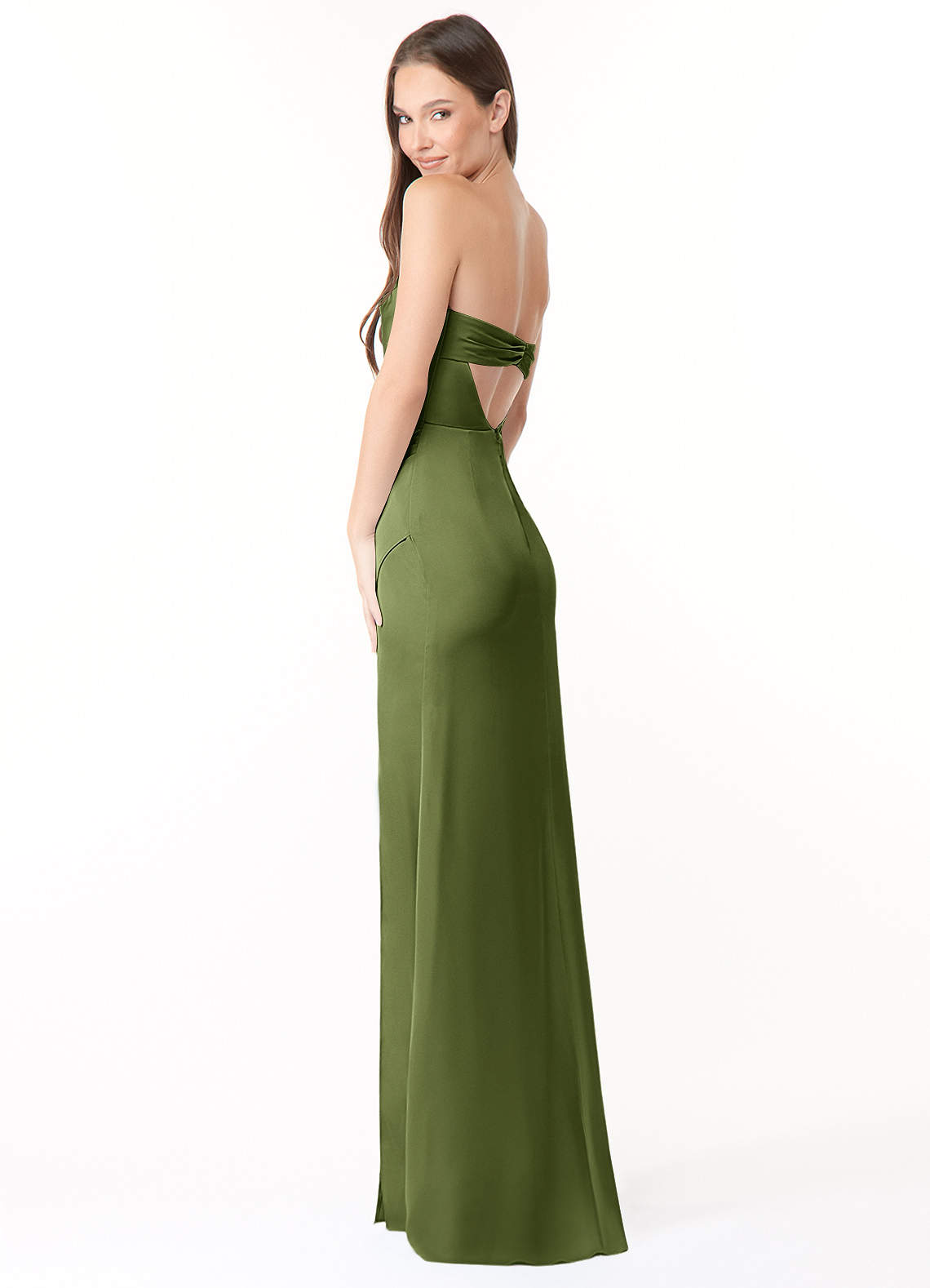 Azazie Leonis Bridesmaid Dresses Olive Mermaid Pleated Stretch Satin Convertible Dress image6