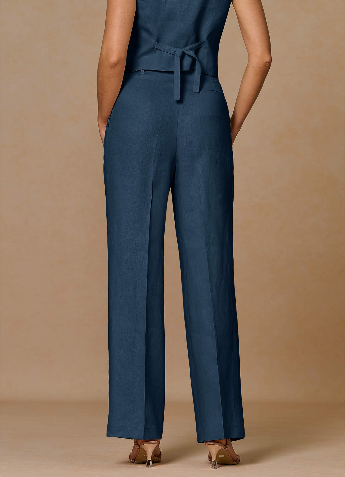 front Belicia Dark Navy 100% Linen Pants