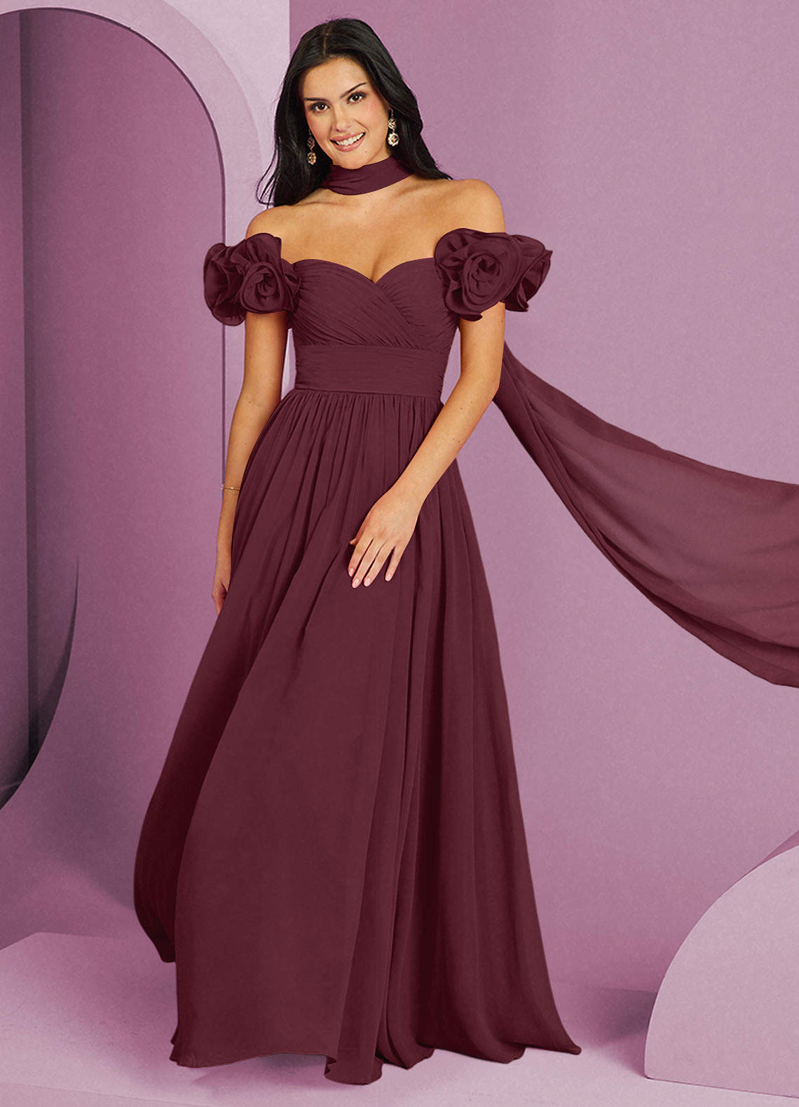 Barbie  AZAZIE 1046 Ready to Ship Cabernet Chiffon Bridesmaid Dresses |  Azazie