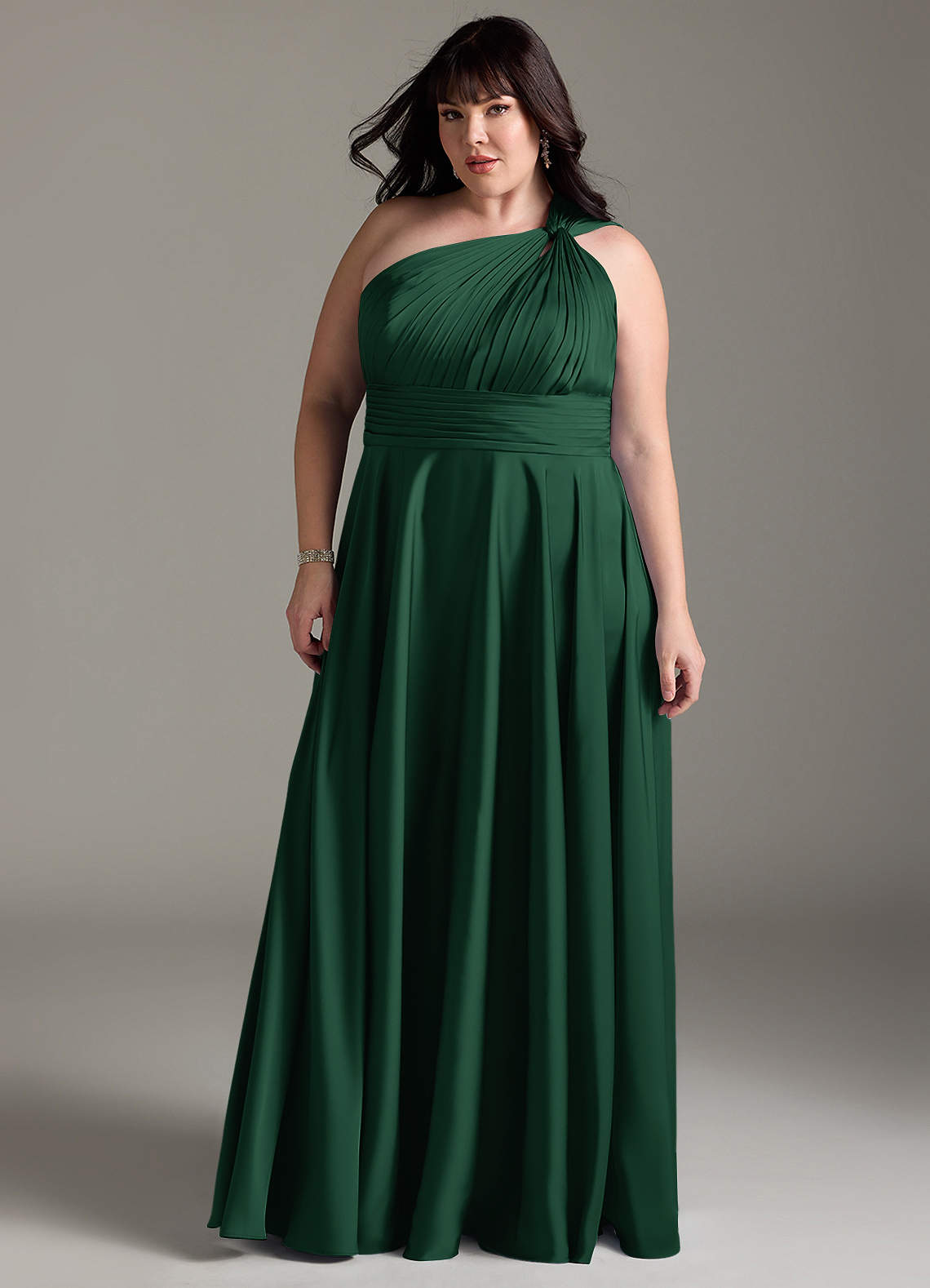 Azazie Charlize Bridesmaid Dresses Dark Green A-Line One Shoulder Stretch Satin Dress image12