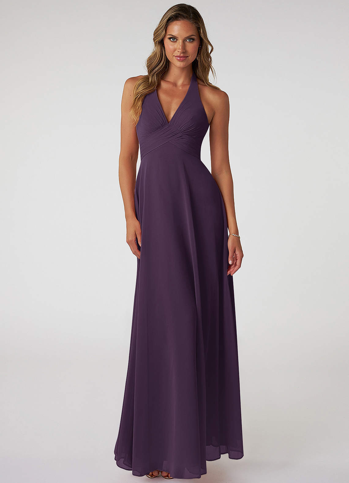 Azazie Tessie Bridesmaid Dresses Plum A-Line V-Neck Pleated Chiffon Dress image1