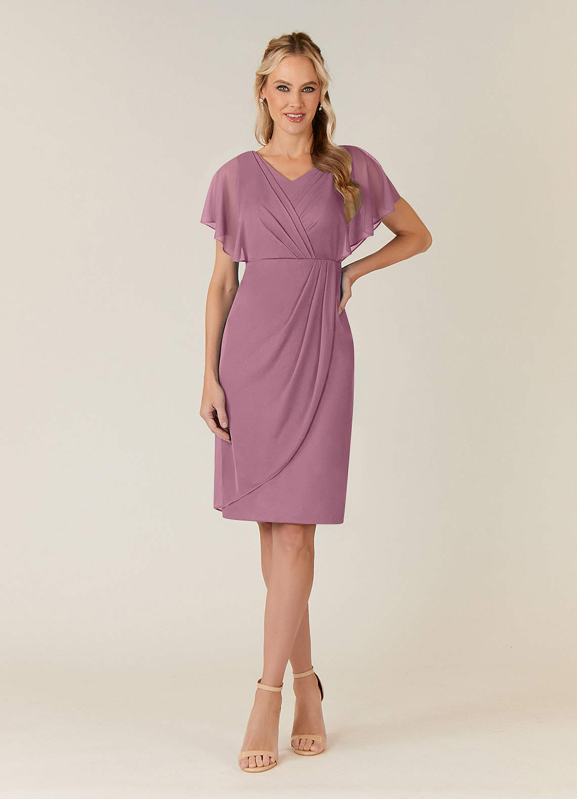 Azazie Waverly Mother of the Bride Dresses Vintage Mauve Sheath Pleated Mesh Dress image1