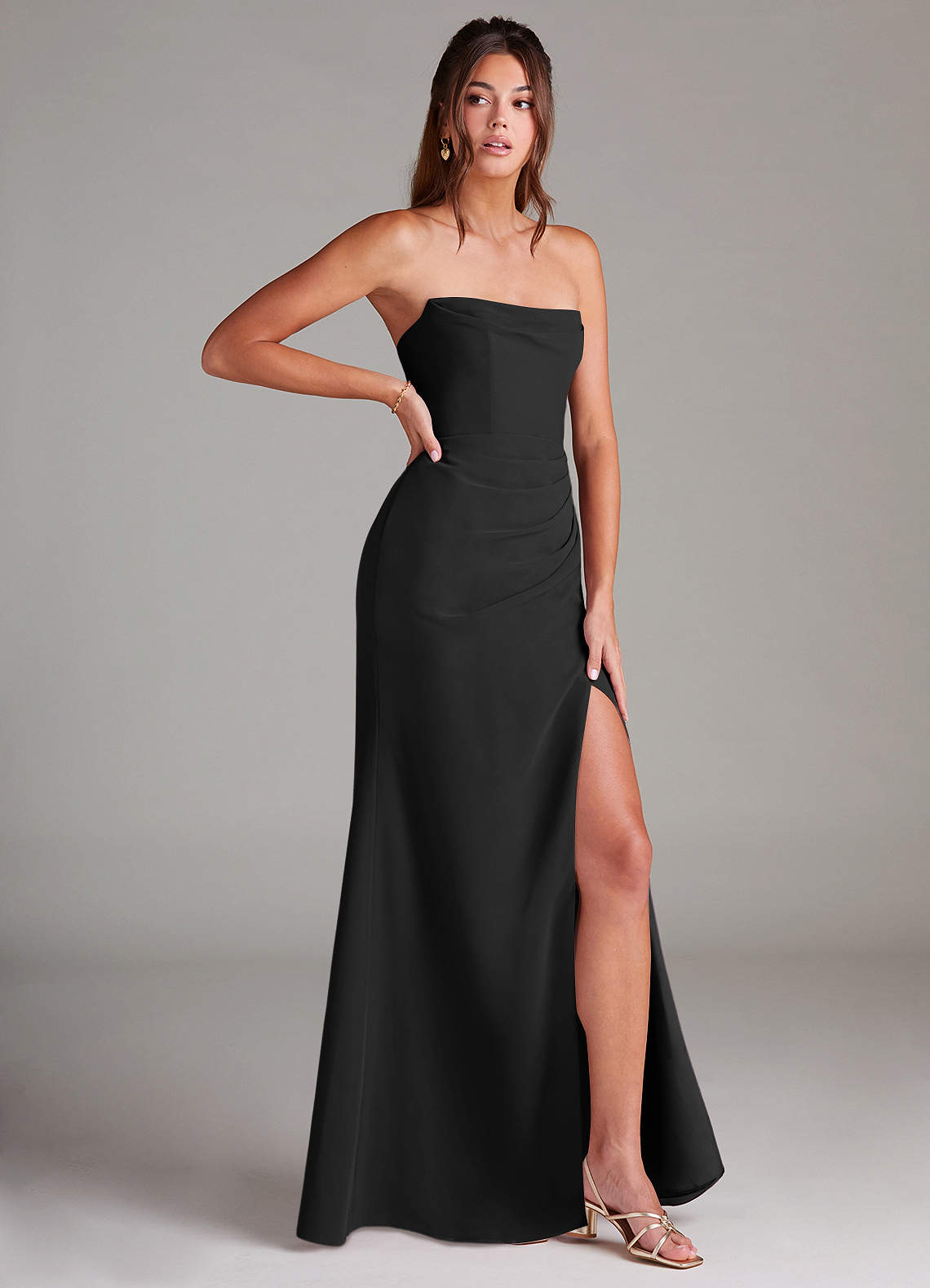 Azazie Leonis Bridesmaid Dresses Black Sheath Strapless Chiffon Convertible Dress image7