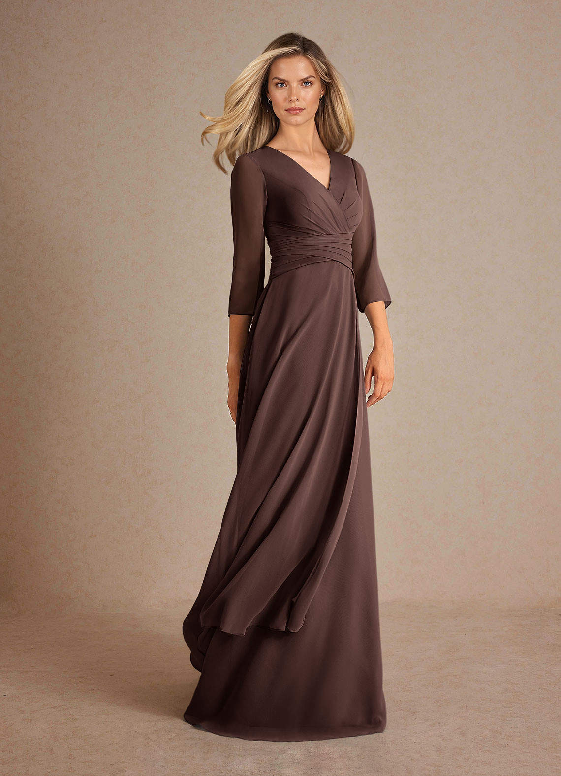 Azazie Mayfield Mother of the Bride Dresses Ganache A-Line Pleated Chiffon Dress image1