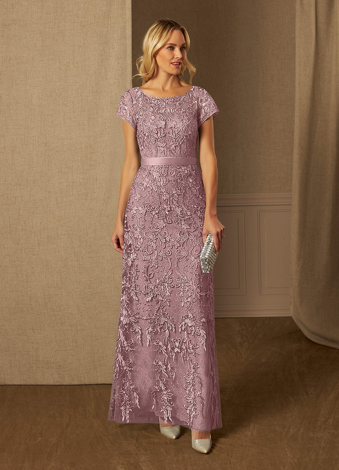 Azazie Dorit Mère de la mariée Robes Robe Fourreau en Dentelle Découpé Rose Poussiéreuse image1