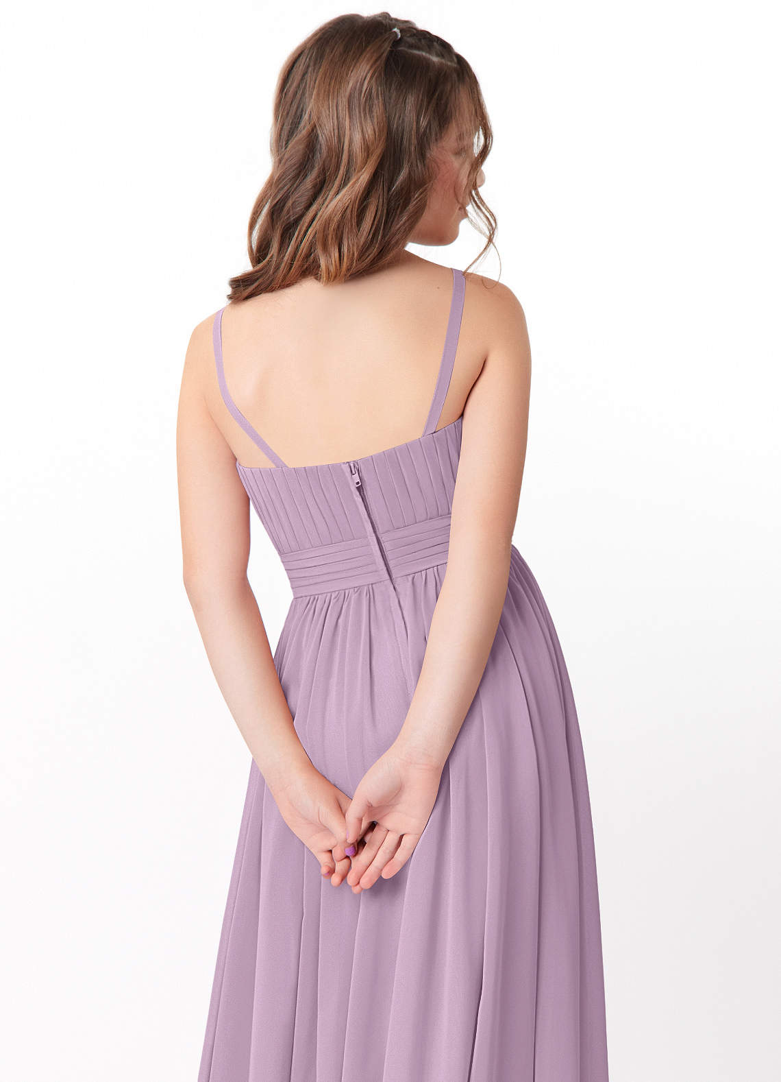 Azazie Astrid Junior Vestido Glicínia de Chiffon de Linha A com Floral image3