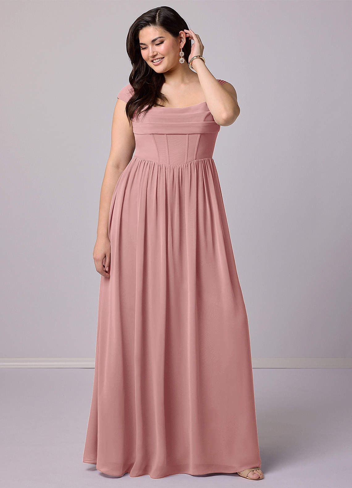 Barbie ♥ Azazie Endeligt Salg En streg Korset Chiffon Gulv-længde Kjole image10