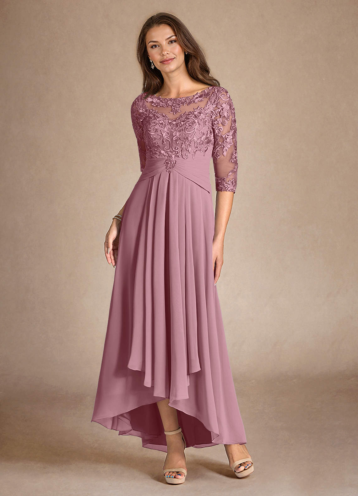 Azazie Marietta Mother of the Bride Dresses Vintage Mauve A-Line Lace Dress image5