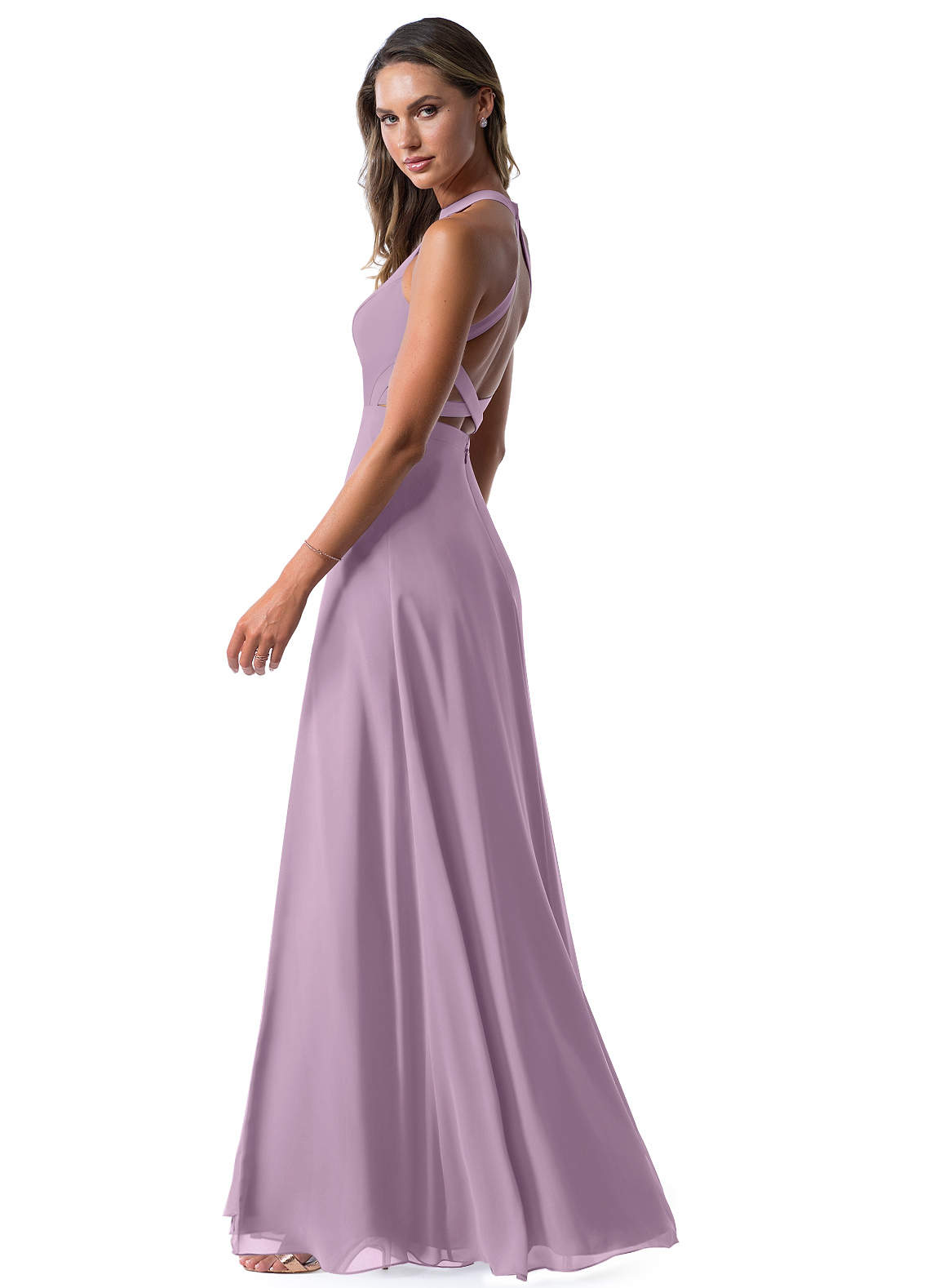 Azazie Clarice Bridesmaid Dresses A-Line Halter Chiffon Floor-Length Dress image1