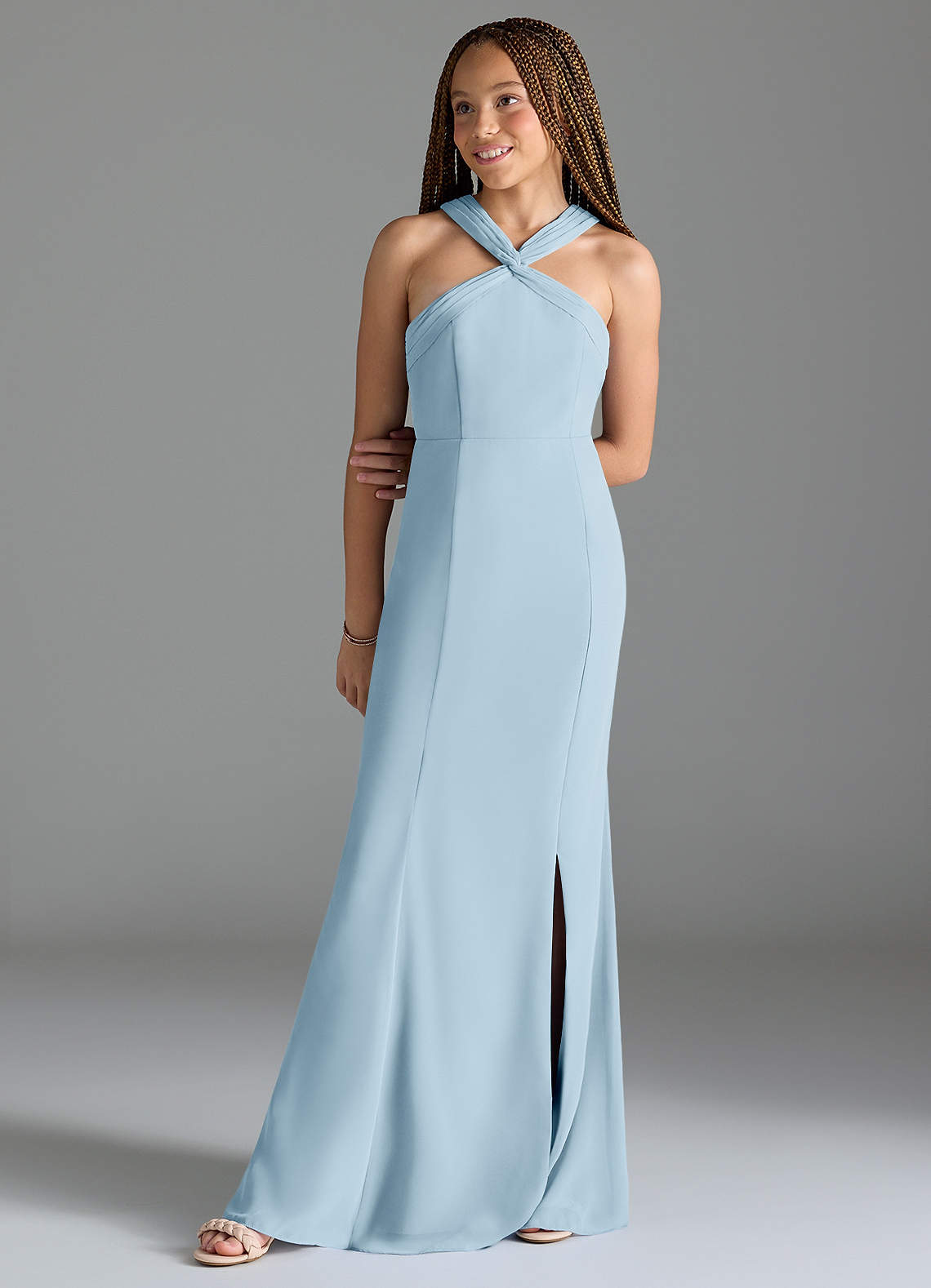 Azazie Rue Junior Sky Blue Mermaid Side Slit Chiffon Dress image1