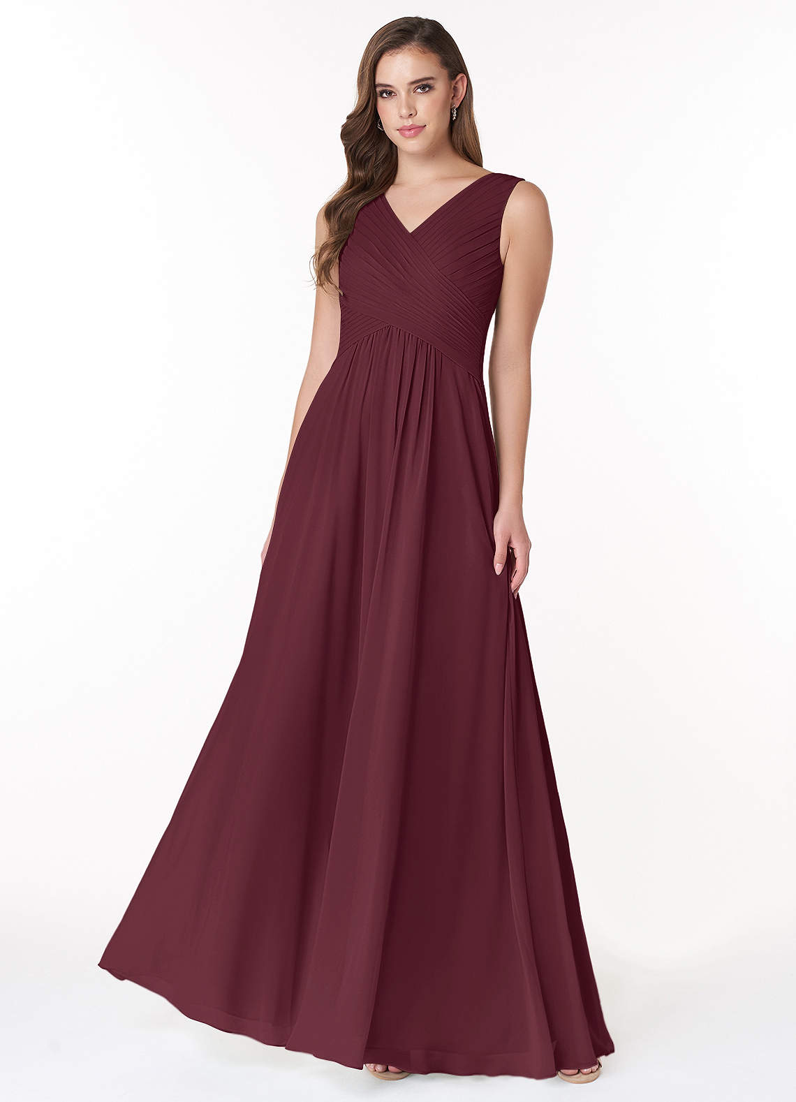 Azazie Flora Brautjungfernkleider A-Linie Plissee Chiffon Kleid Cabernetrot image1