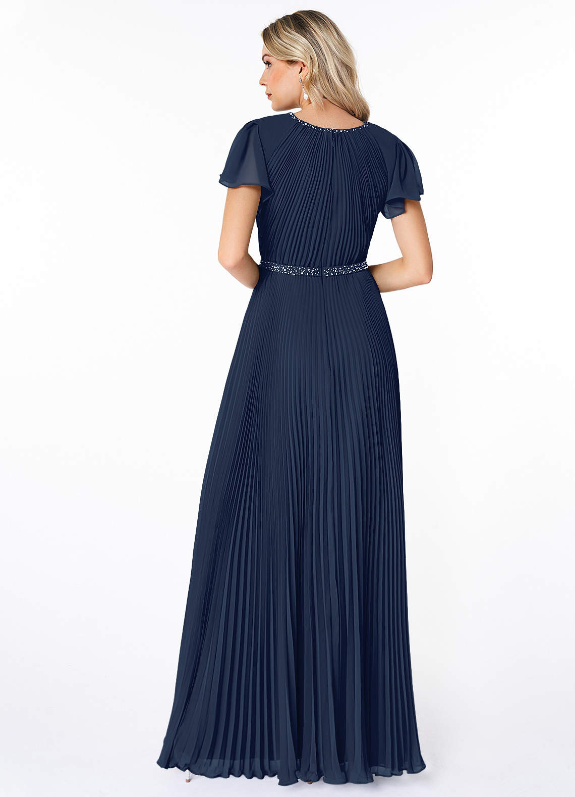 Azazie Kara Modest Bridesmaid Dresses A-Line Pleated Chiffon Floor-Length Dress image1