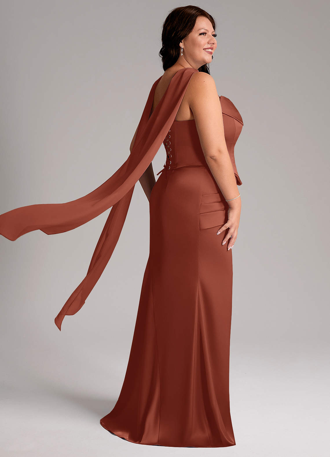 Azazie Sorrel Bridesmaid Dresses Auburn Mermaid Strapless Stretch Satin Convertible Dress image7