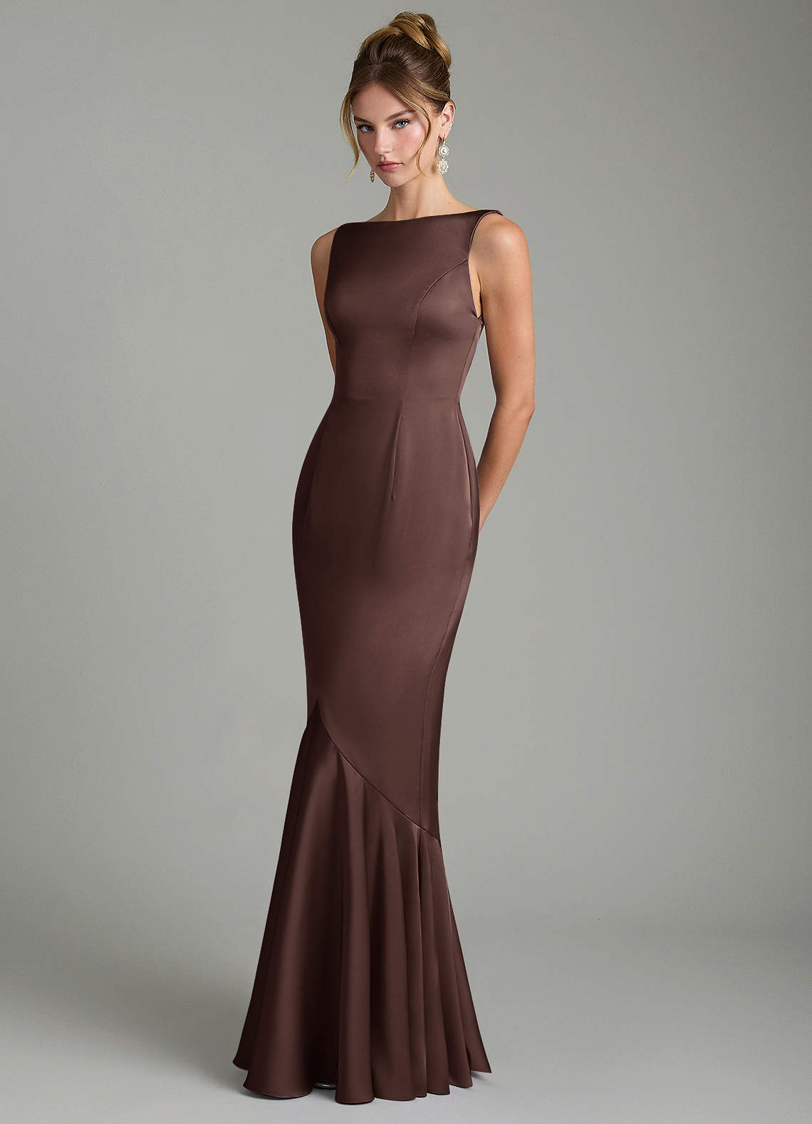 Azazie Tamera Bridesmaid Dresses Ganache Mermaid Pleated Stretch Satin Dress image1