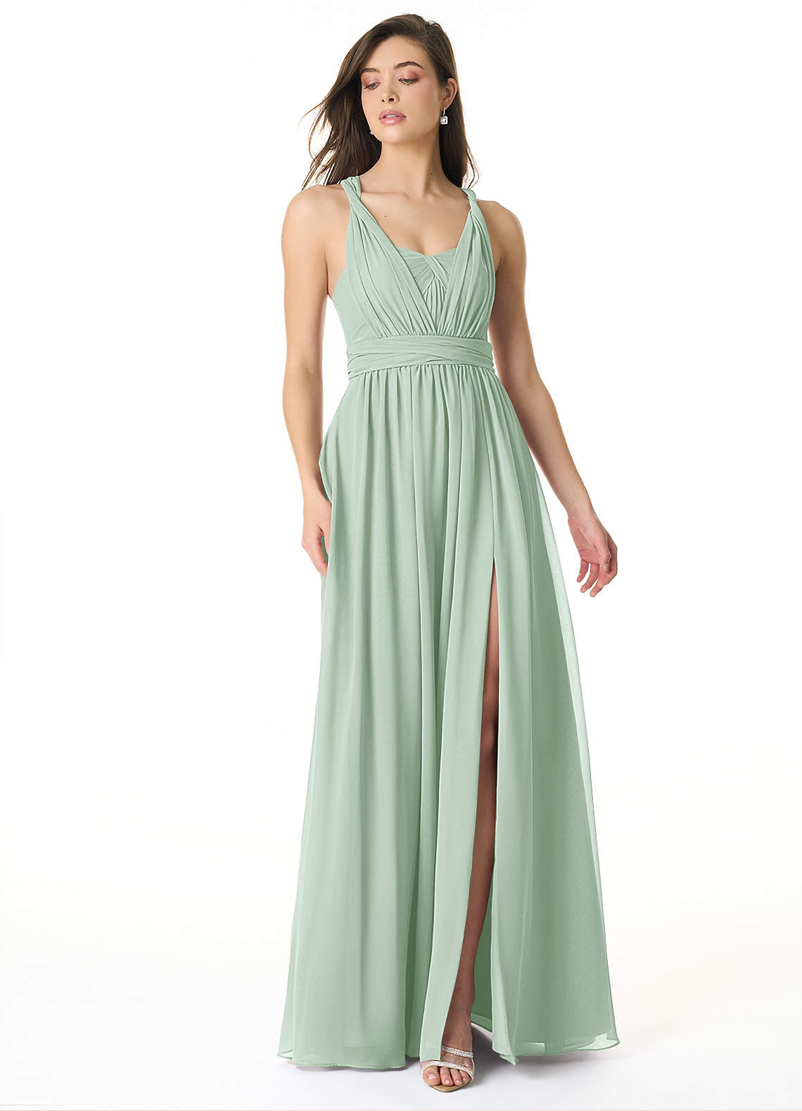 Azazie Olani Brautjungfernkleider Wandelbar A-Linie Schulterfrei Chiffon Kleid Agave image1