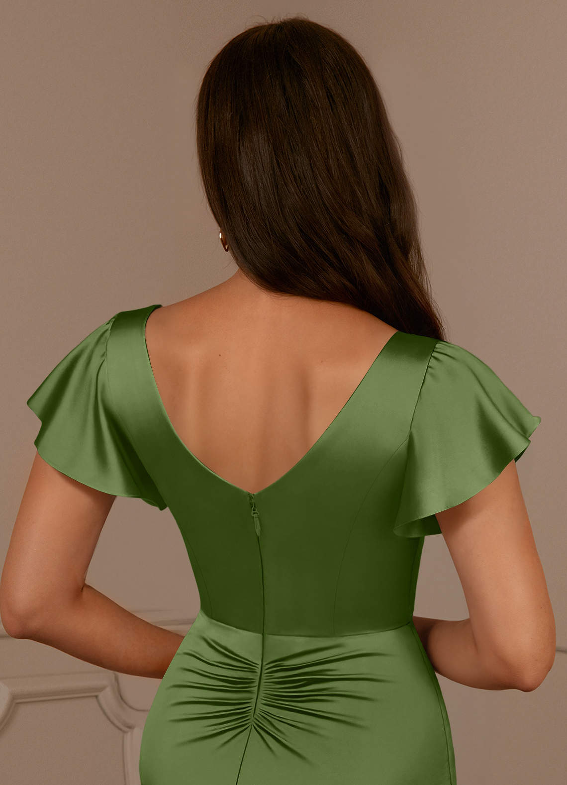 Azazie Roya vestidos de madre de la novia Vestido de Enebro de Satén Elástico de Sirena con Cuello en V Plisado image5