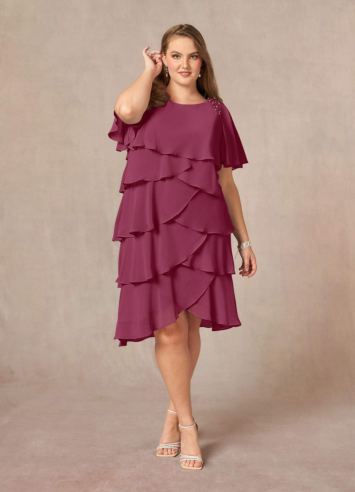 Azazie Rita Mother of the Bride Dresses Mulberry A-Line Scoop Beaded Chiffon Dress image1