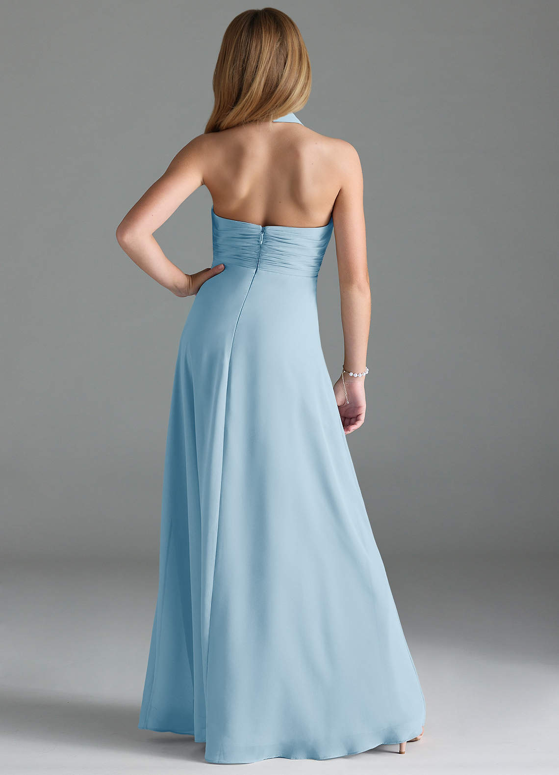 Azazie Tessie Junior Sky Blue A-Line Pleated Chiffon Dress image1