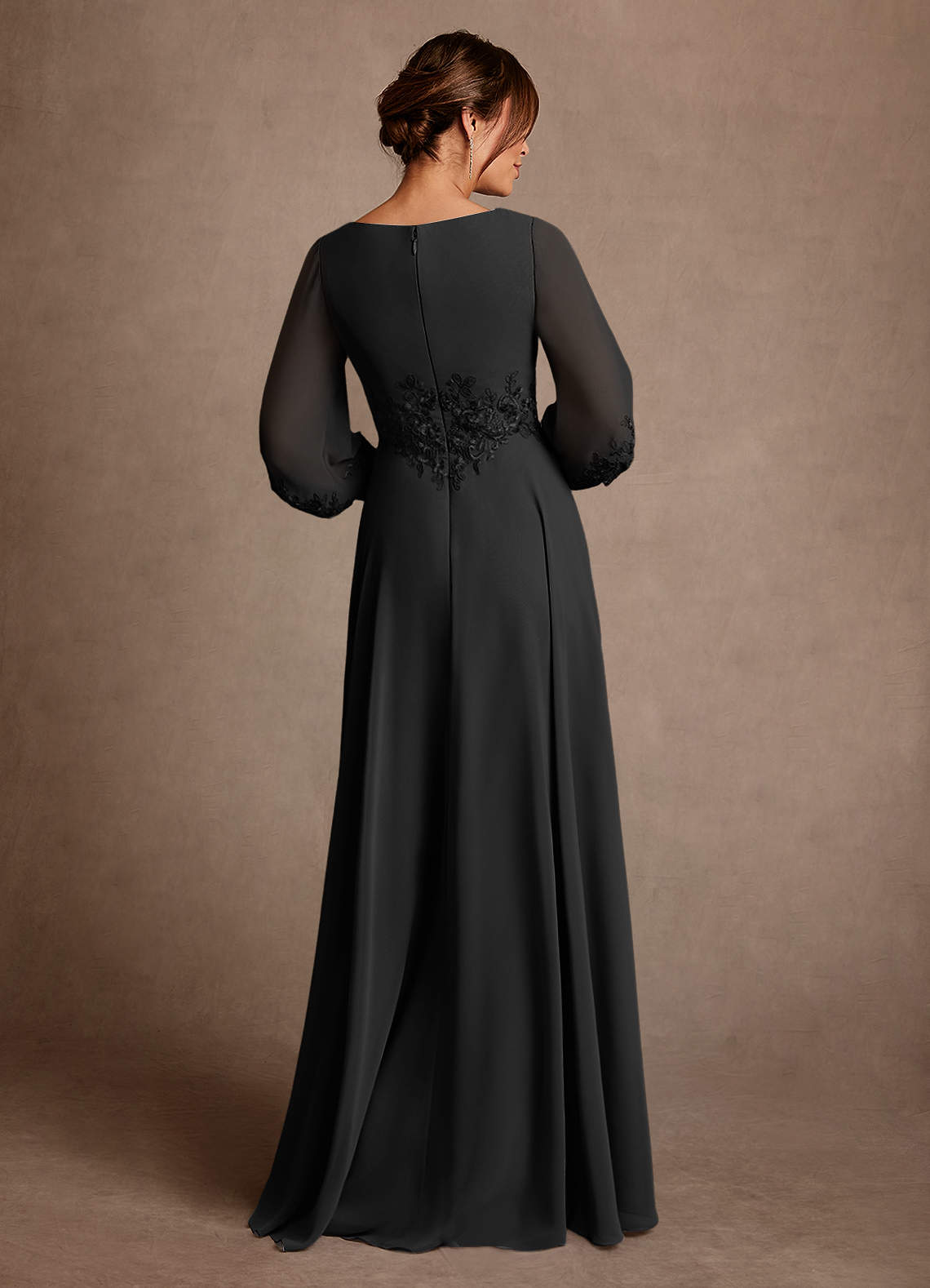 Azazie Yorba Black A-Line Lace Chiffon Dress | Azazie DE
