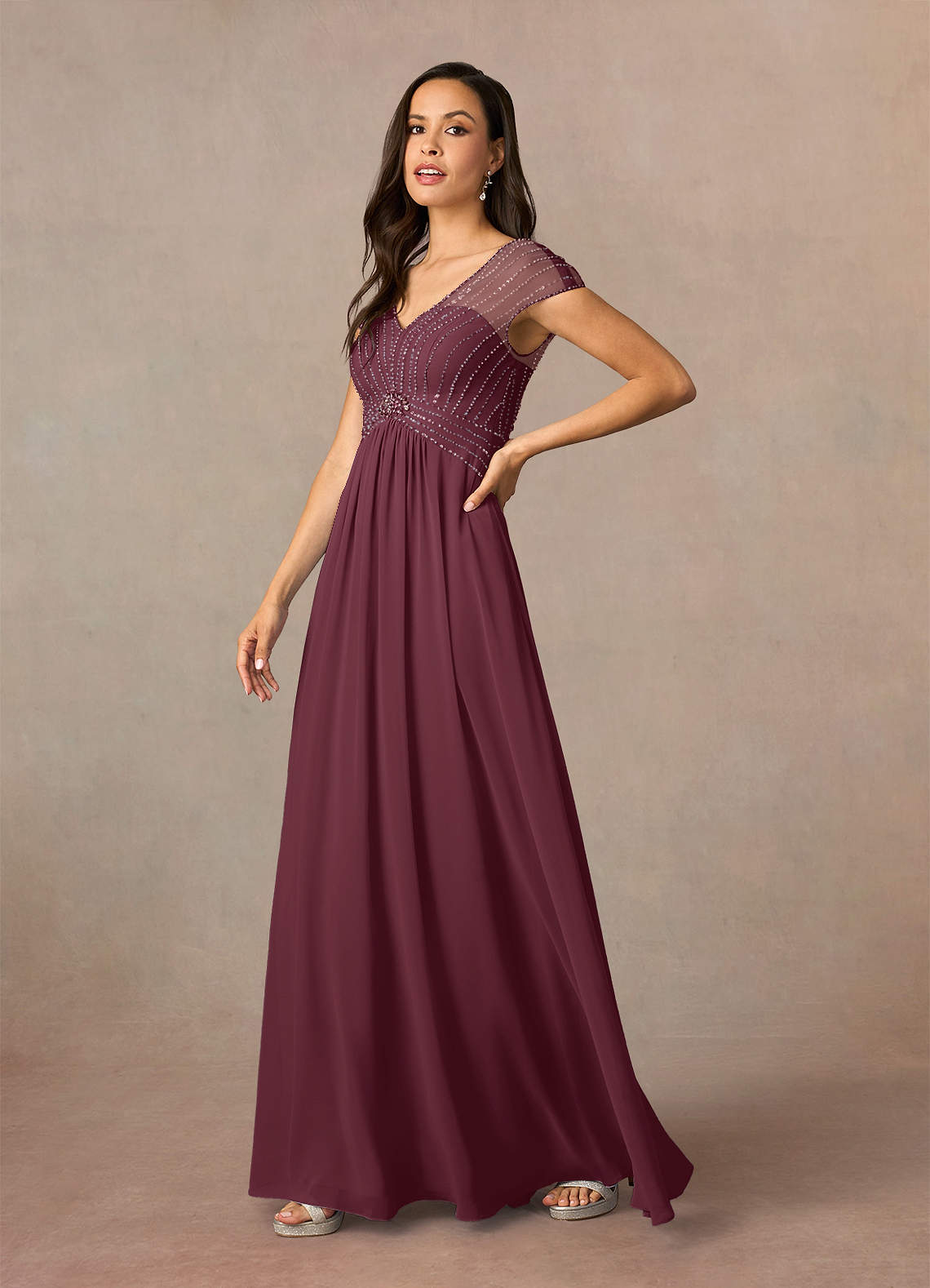 Azazie Star Burgundy A-Line V-Neck sequins Chiffon Dress Ready to Ship