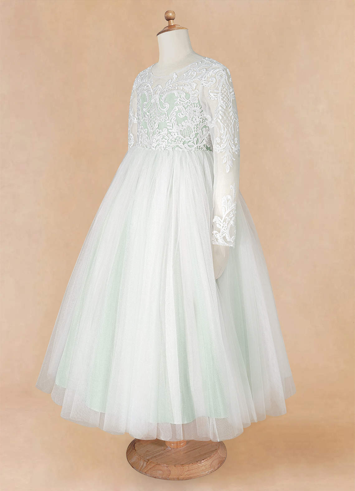 Azazie Elodie Robe Demoiselle D'honneur Fillette Robe Princesse en Dentelle Ivoire Agave image11