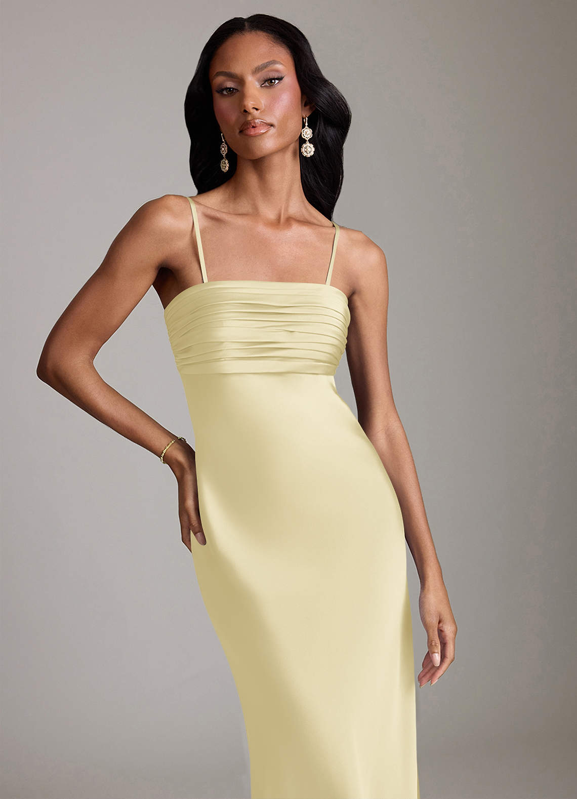 Azazie Saylor Brudtärnklänningar Klä av Sjöjungfru i Stretch Satin Axelbandslös Citronsorbet image2
