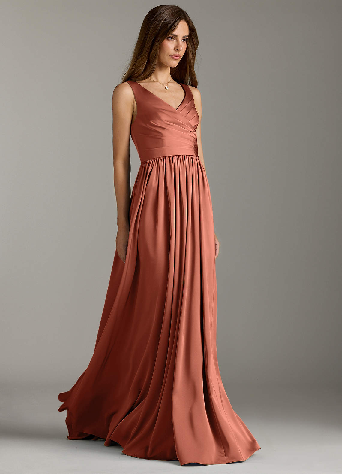 Azazie Keyla Brautjungfernkleider A-Linie Plissee Stretch-Satin Kleid Lehm image1