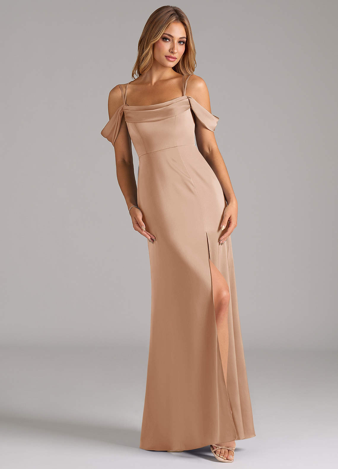 Azazie Callan Bridesmaid Dresses English Rose A-Line Pleated Stretch Satin Convertible Dress image1