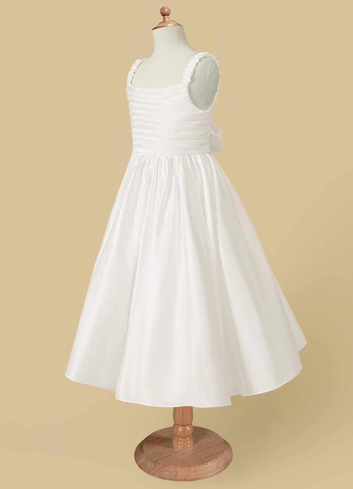 Azazie Cutie Pie Flower Girl Dresses Ivory A-Line Pleated Matte Satin Dress image5