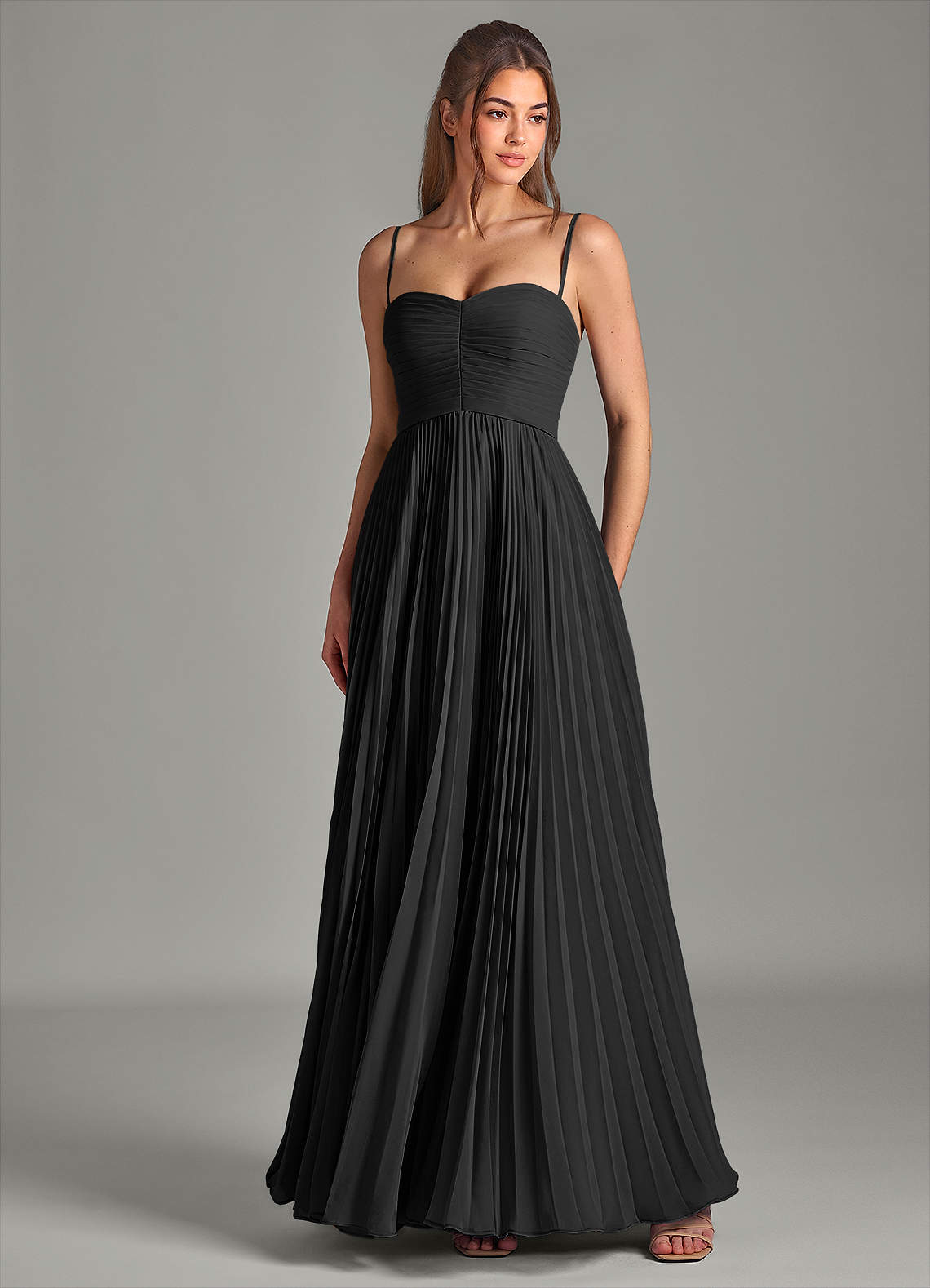 Azazie Chiana Final Sale Black A-Line Strapless Chiffon Dress image2