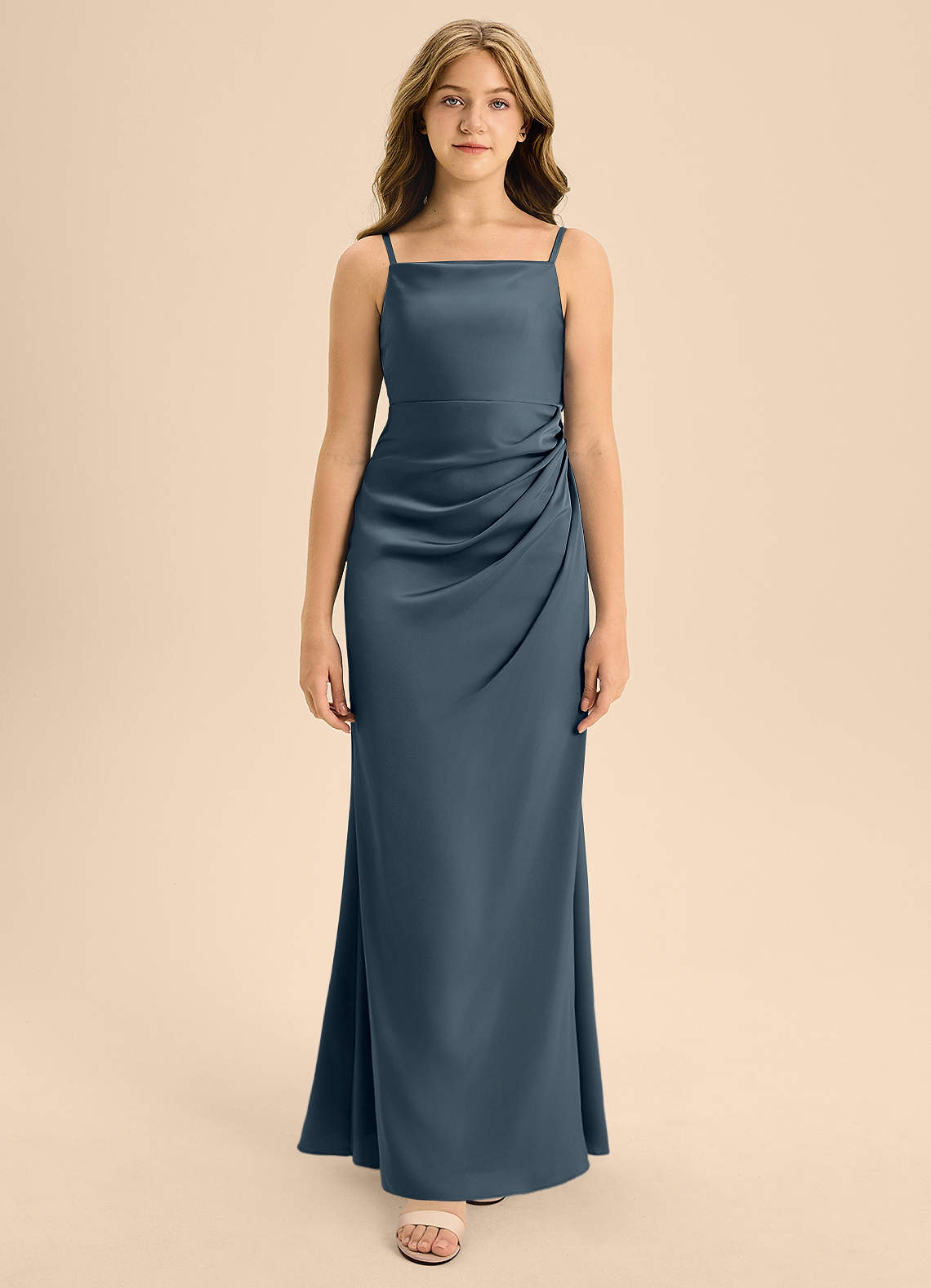 Azazie Renna Junior Vestido de Crepúsculo de Satén Elástico de Corte en A con Plisado image5