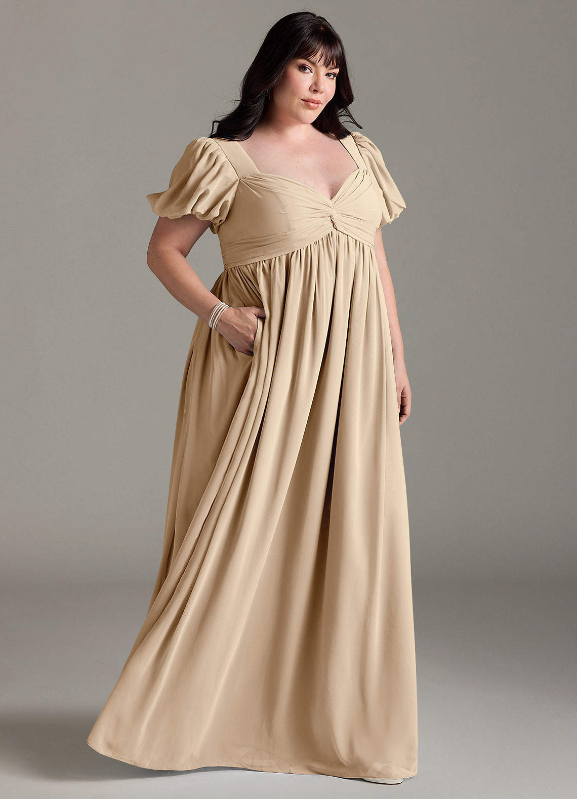 Azazie Madisynn Robes de demoiselle d'honneur de maternité Robe Arc Longueur ras du sol Mousseline de soie image6