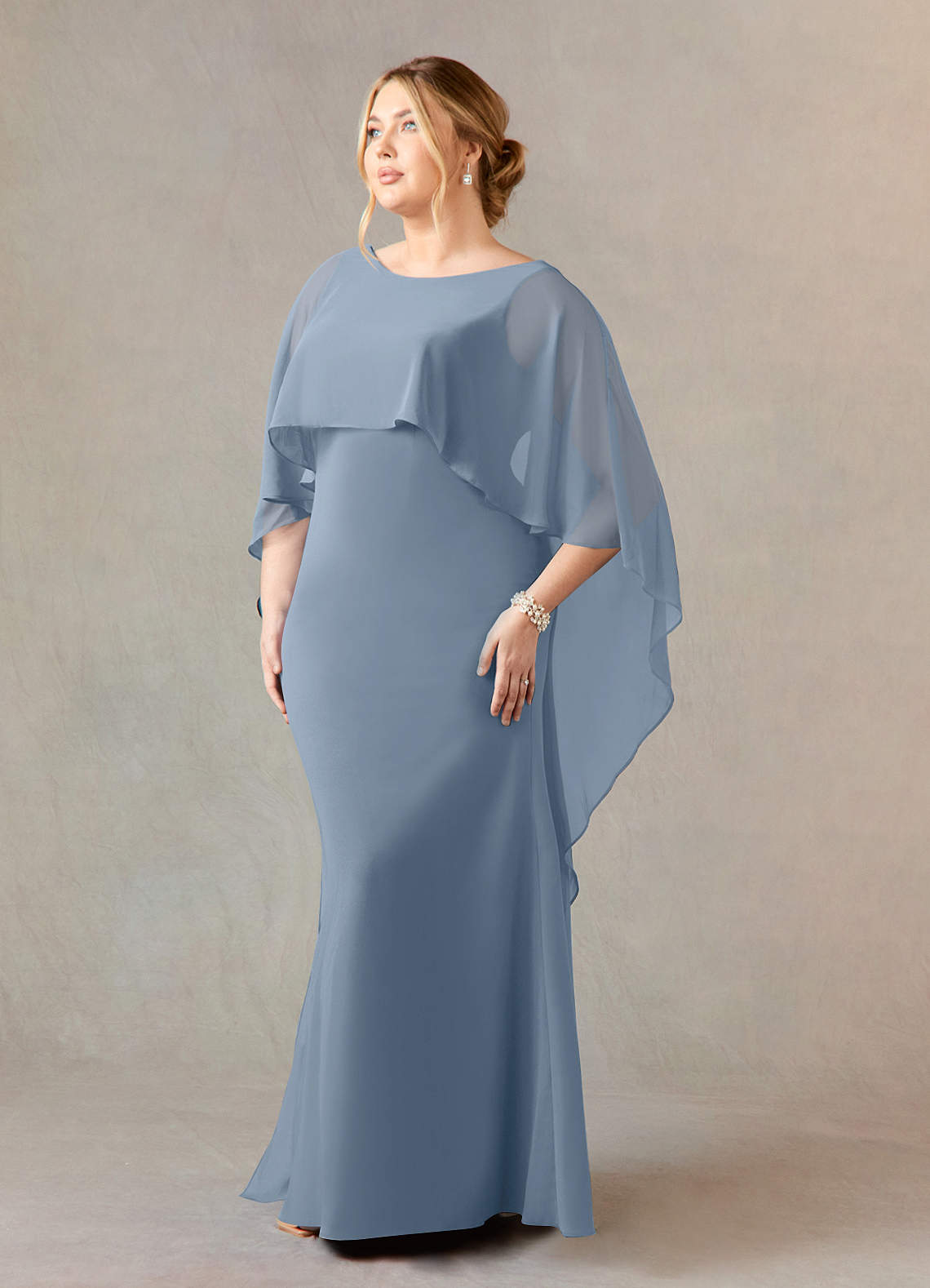 Azazie Dion Mother of the Bride Dresses Dusty Blue Sheath Scoop Stretch Crepe Dress image11