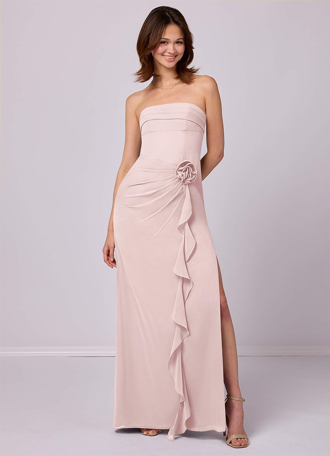 Barbie ♥ Azazie Bridesmaid Dresses Blushing Pink Sheath Strapless Chiffon Convertible Dress image1