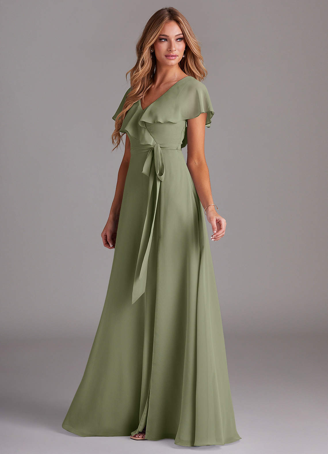 Azazie Lainey Bridesmaid Dresses Pistachio A-Line with Pockets Chiffon Dress image4