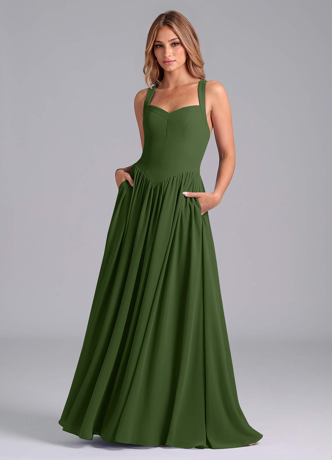 Azazie Francis Bridesmaid Dresses Olive A-Line Corset Chiffon Dress image1
