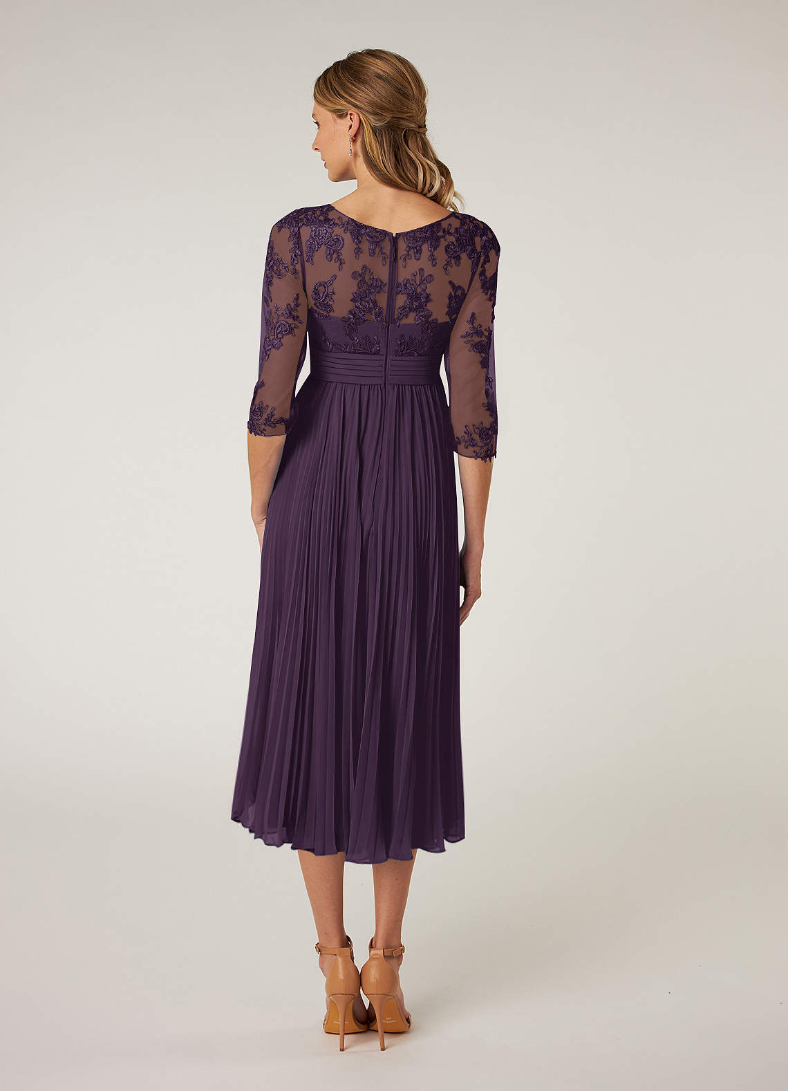 Azazie Tutu Mother of the Bride Dresses Plum A-Line Boatneck Lace Chiffon Dress image1